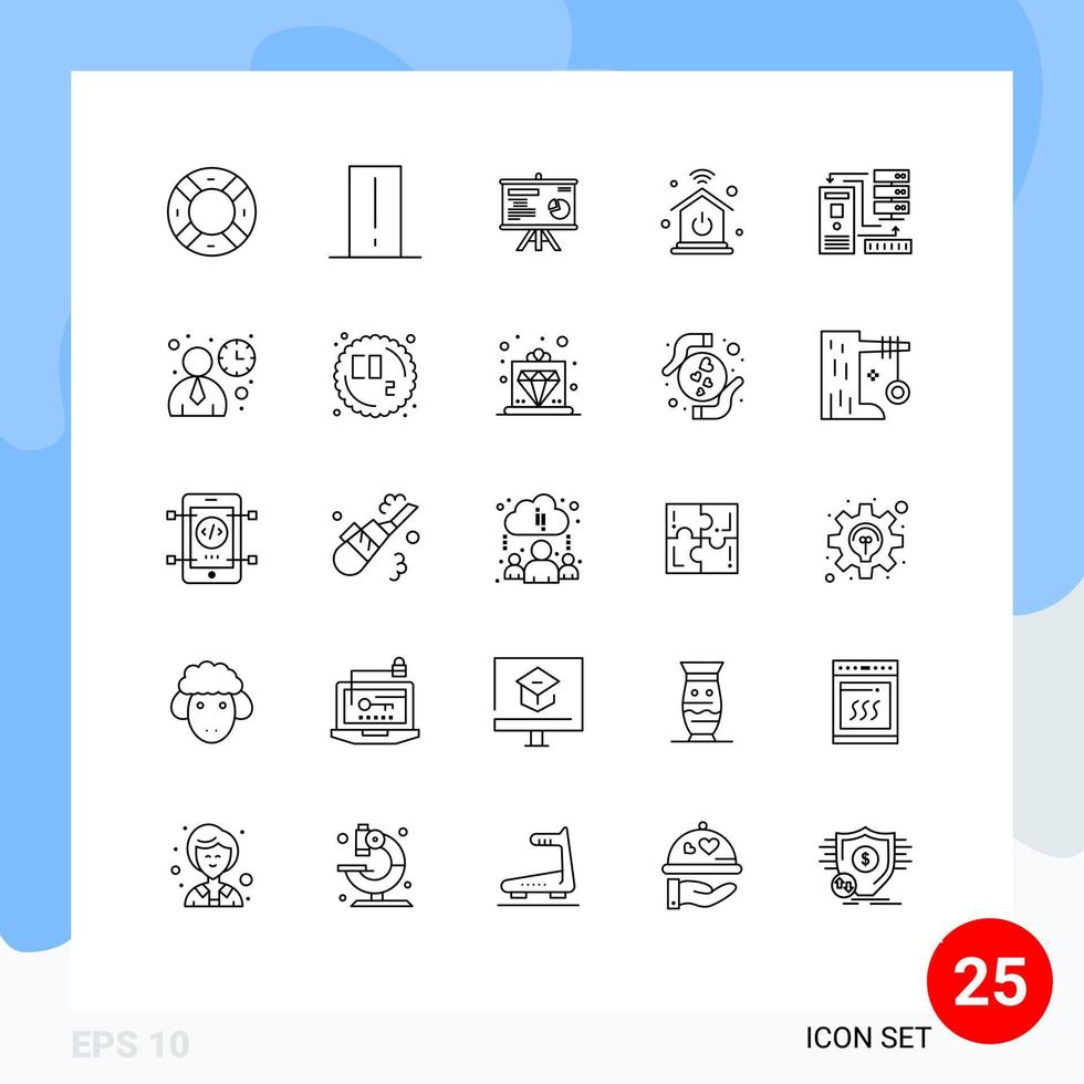 Pictogram Set of 25 Simple Lines of data internet of things light mete intelligent home graph Editable Vector Design Elements