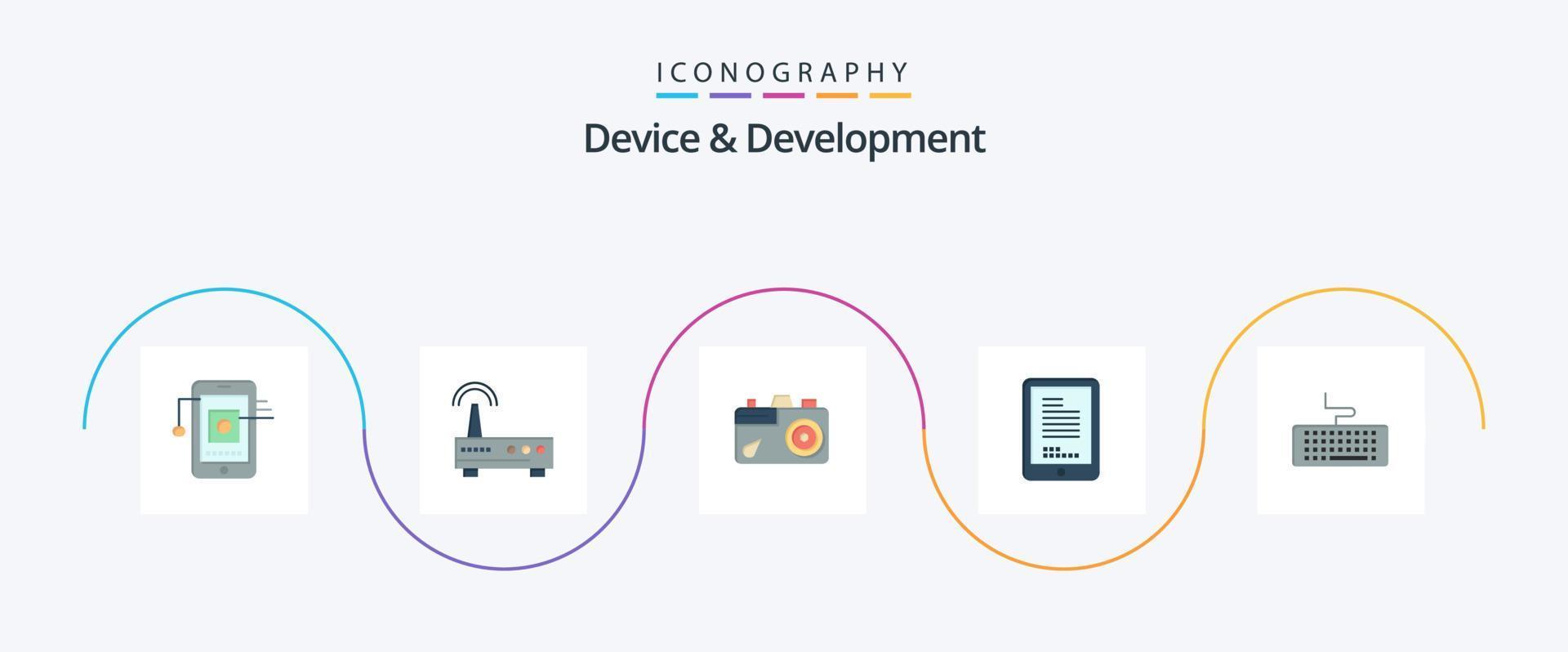 Device And Development Flat 5 Icon Pack Including keyboard. cell. camera. hardware. mobile vector