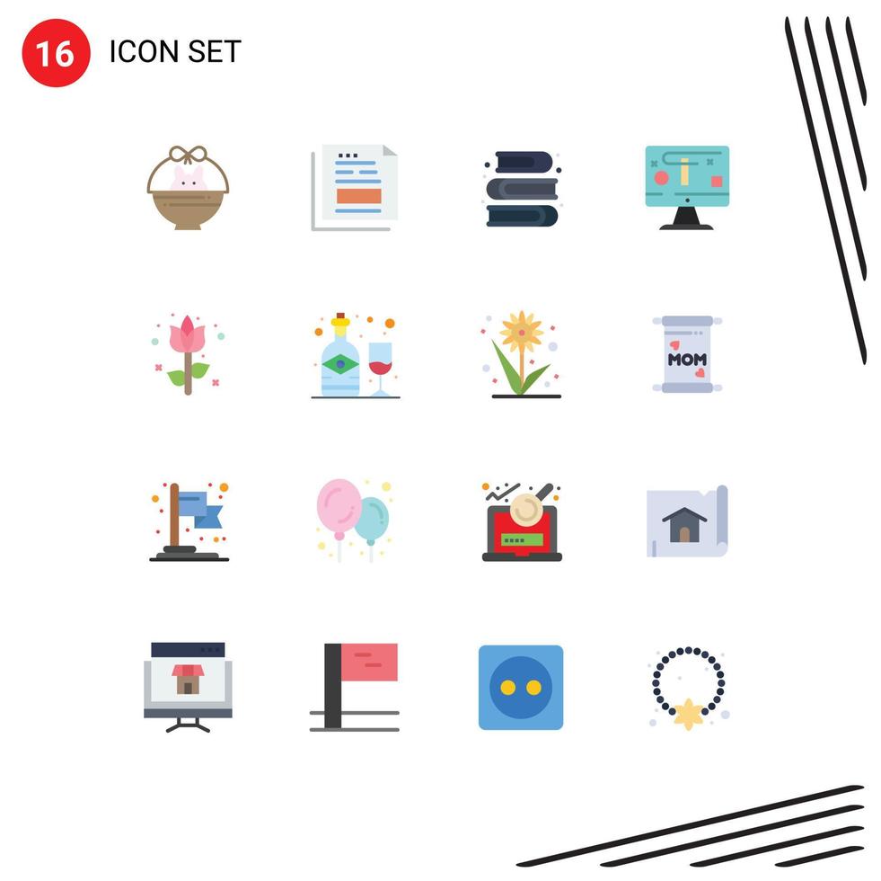 conjunto de pictogramas de 16 colores planos simples de decoración pantalla libro de diseño de oficina paquete editable de elementos creativos de diseño de vectores