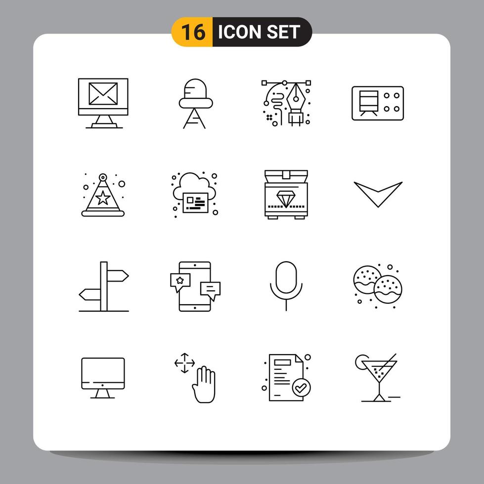 Pictogram Set of 16 Simple Outlines of online hat drawing celebration ticket Editable Vector Design Elements