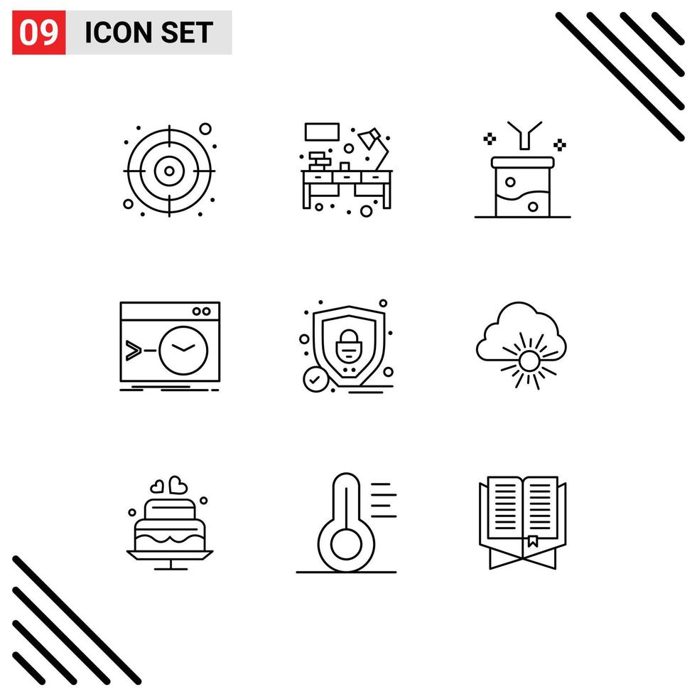 Group of 9 Outlines Signs and Symbols for protection software data analytics root admin Editable Vector Design Elements