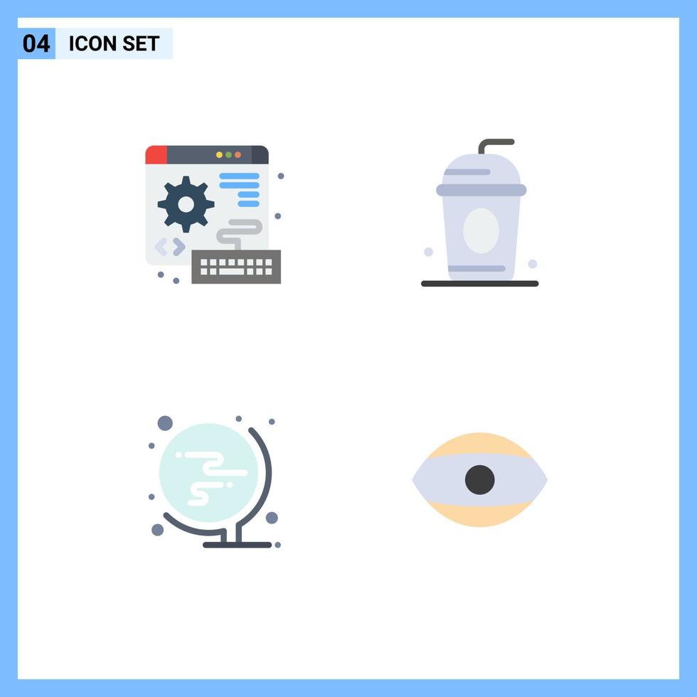 Mobile Interface Flat Icon Set of 4 Pictograms of digital globe gear paris eye Editable Vector Design Elements