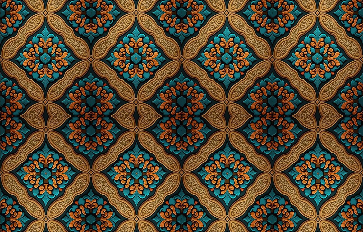 Floral fabric blue and yellow golden color pattern. Abstract fabric textile line graphic flower