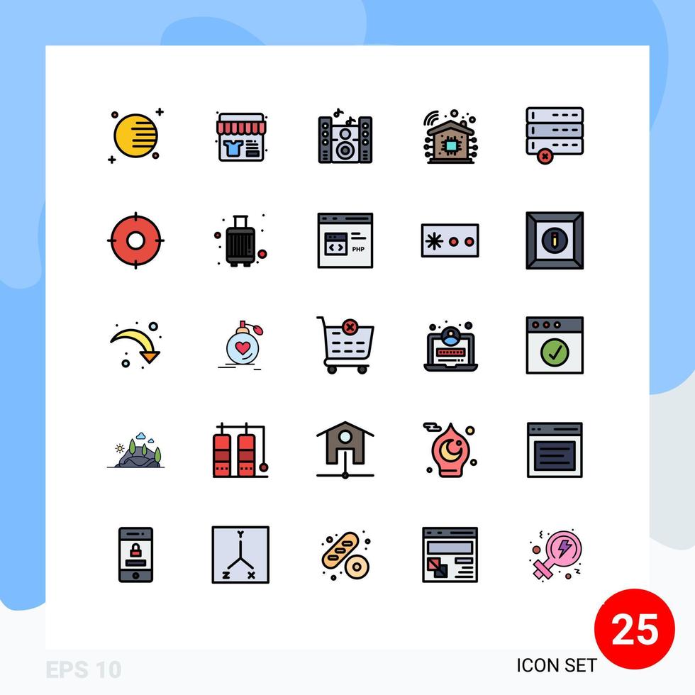 User Interface Pack of 25 Basic Filled line Flat Colors of military devices sound data technology Editable Vector Design Elements