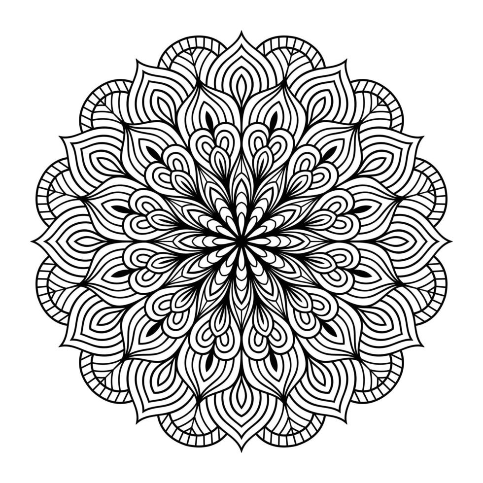 Mandala floral coloring page for adults relaxation, black and white mandala coloring page hand drawn outlined doodle line art, adult mandala for coloring page interior vector