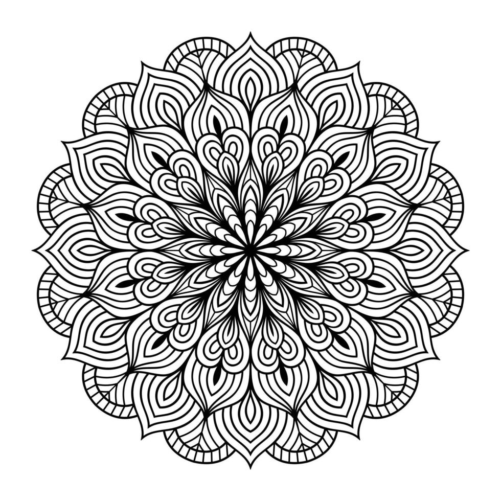 Mandala floral coloring page for adults relaxation, black and white mandala coloring page hand drawn outlined doodle line art, adult mandala for coloring page interior vector