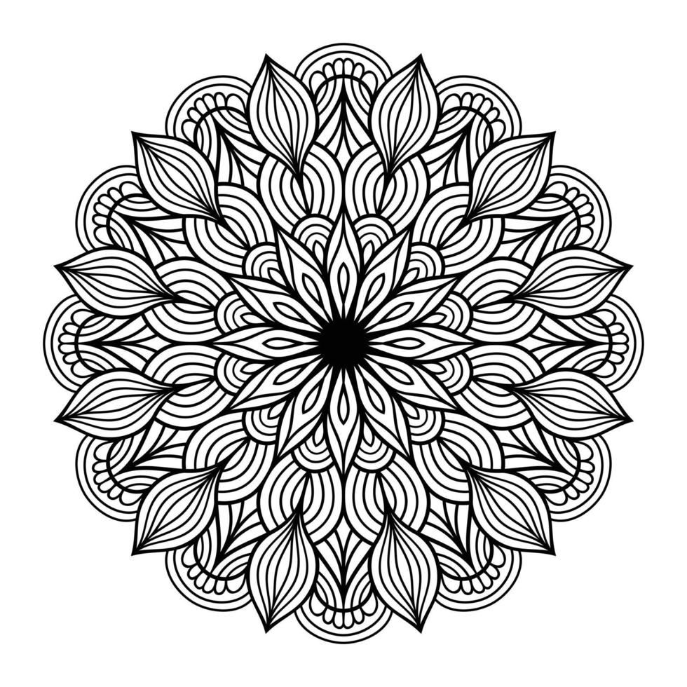 Mandala floral coloring page for adults relaxation, black and white mandala coloring page hand drawn outlined doodle line art, adult mandala for coloring page interior vector