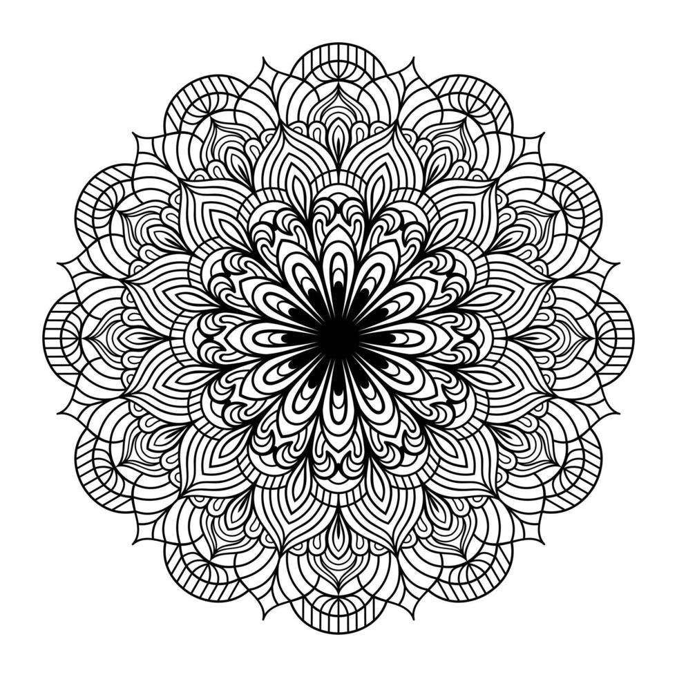 Mandala floral coloring page for adults relaxation, black and white mandala coloring page hand drawn outlined doodle line art, adult mandala for coloring page interior vector