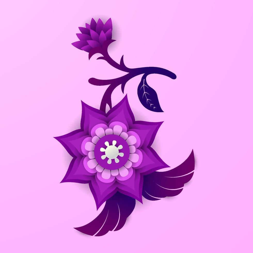 Paper style flower vector with purple gradient