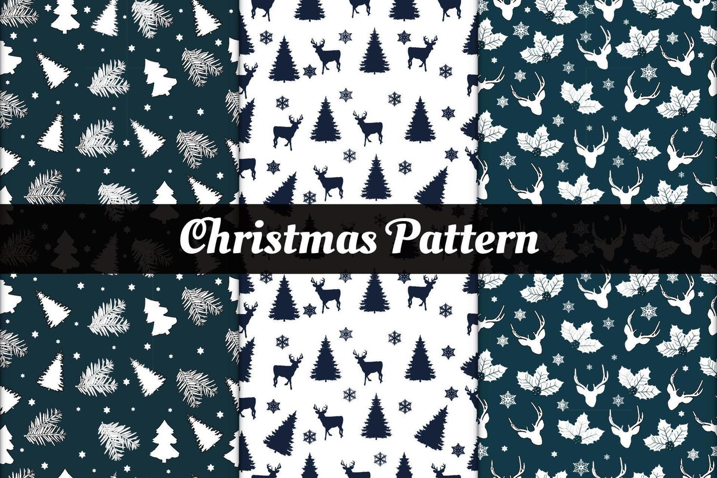 Christmas patterns set with leaf, snowflake, deer vector