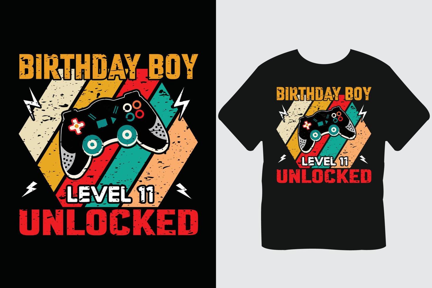 Birthday Boy Level 11 Unlocked Gaming T Shirt Design vector