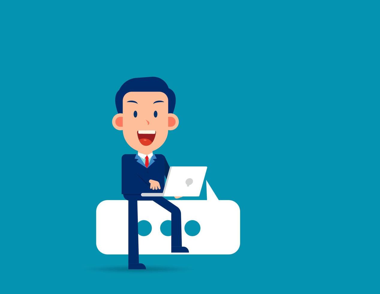 Conversation concept. Business with laptop and bubble talk. vector