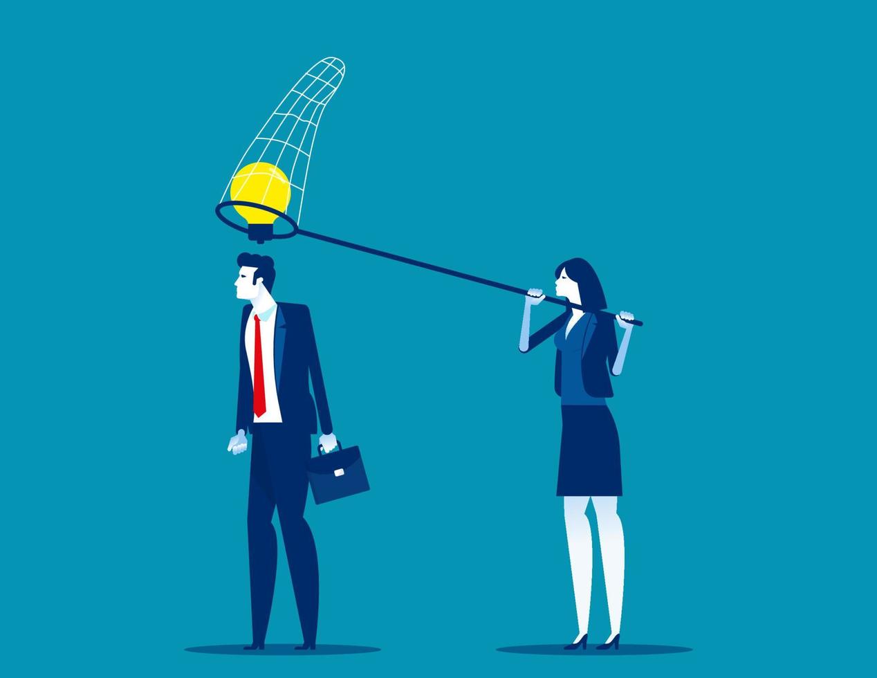 Thief business partner steals ideas for thinking colleague. Concept business plagiarism vector illustration