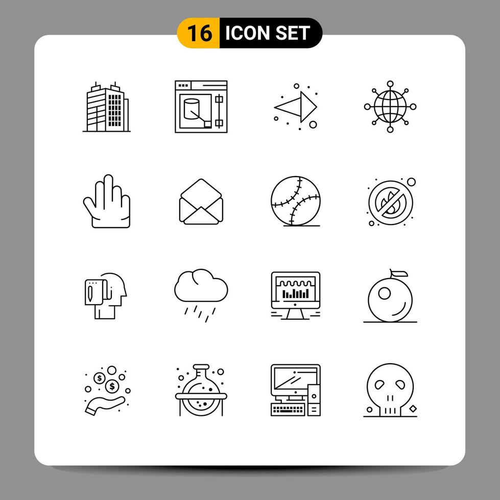 Set of 16 Commercial Outlines pack for email three direction hand server Editable Vector Design Elements