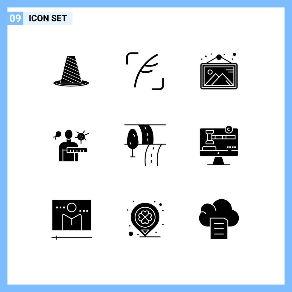Set of 9 Vector Solid Glyphs on Grid for stages disease bird virus photo Editable Vector Design Elements