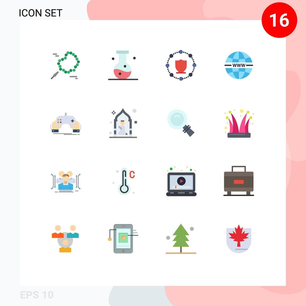 Pack of 16 creative Flat Colors of gaming web computing system internet Editable Pack of Creative Vector Design Elements