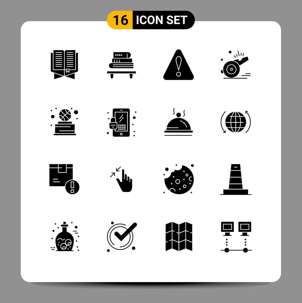 16 Thematic Vector Solid Glyphs and Editable Symbols of basketball soccer books referee whistle Editable Vector Design Elements