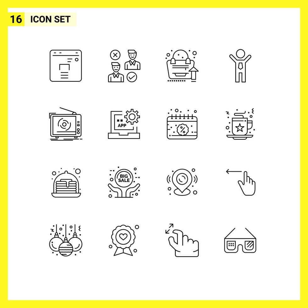 16 Universal Outlines Set for Web and Mobile Applications ad winner grow up success achievement Editable Vector Design Elements