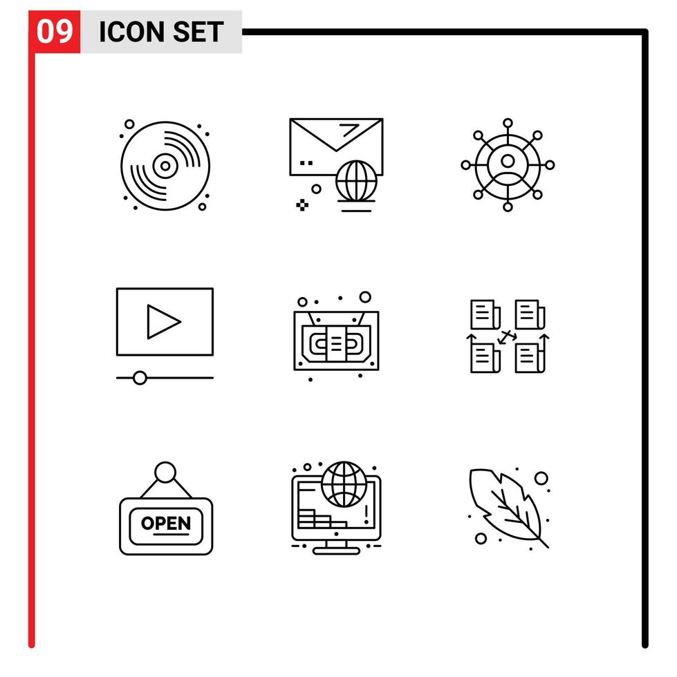 Set of 9 Commercial Outlines pack for recorder cassette business audio movie Editable Vector Design Elements