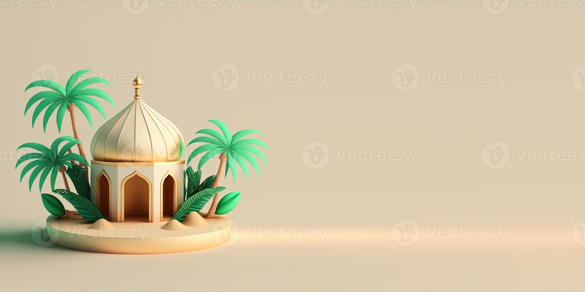 3D Mosque Illustration for Ramadan Greeting photo