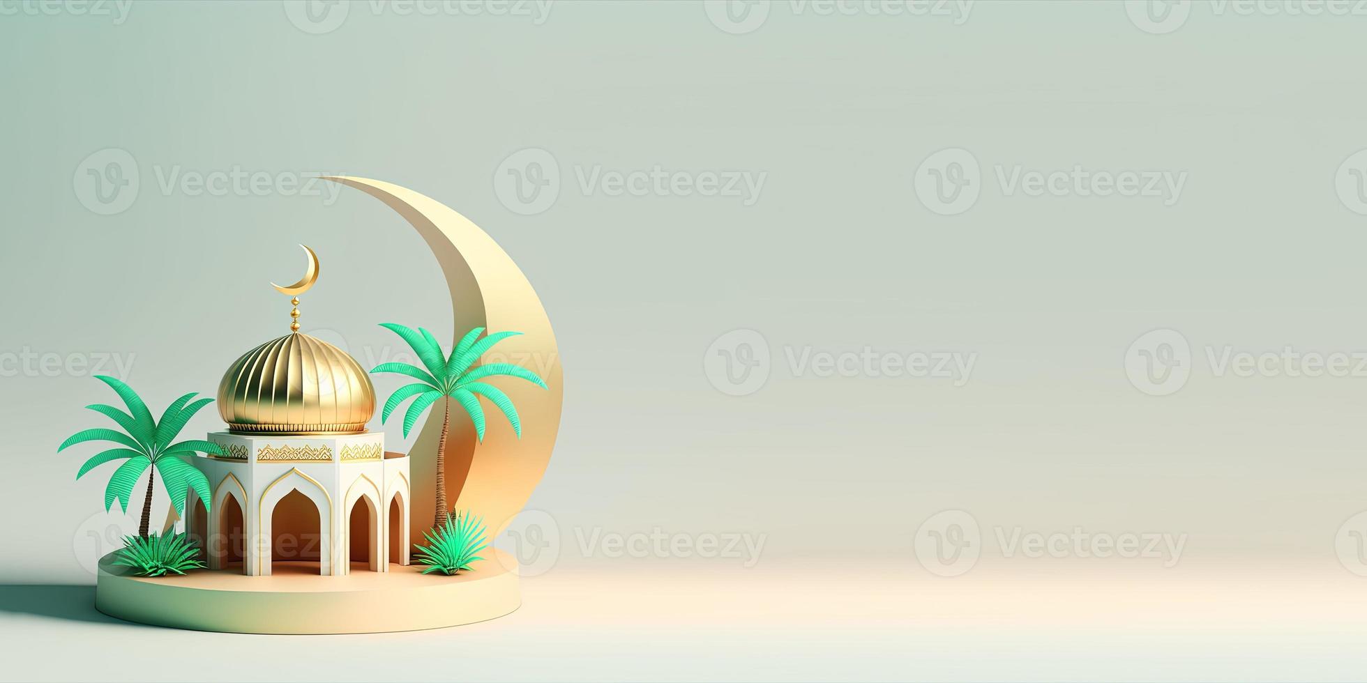 Ramadan Greeting with 3D Mosque Illustration and Copy Space photo