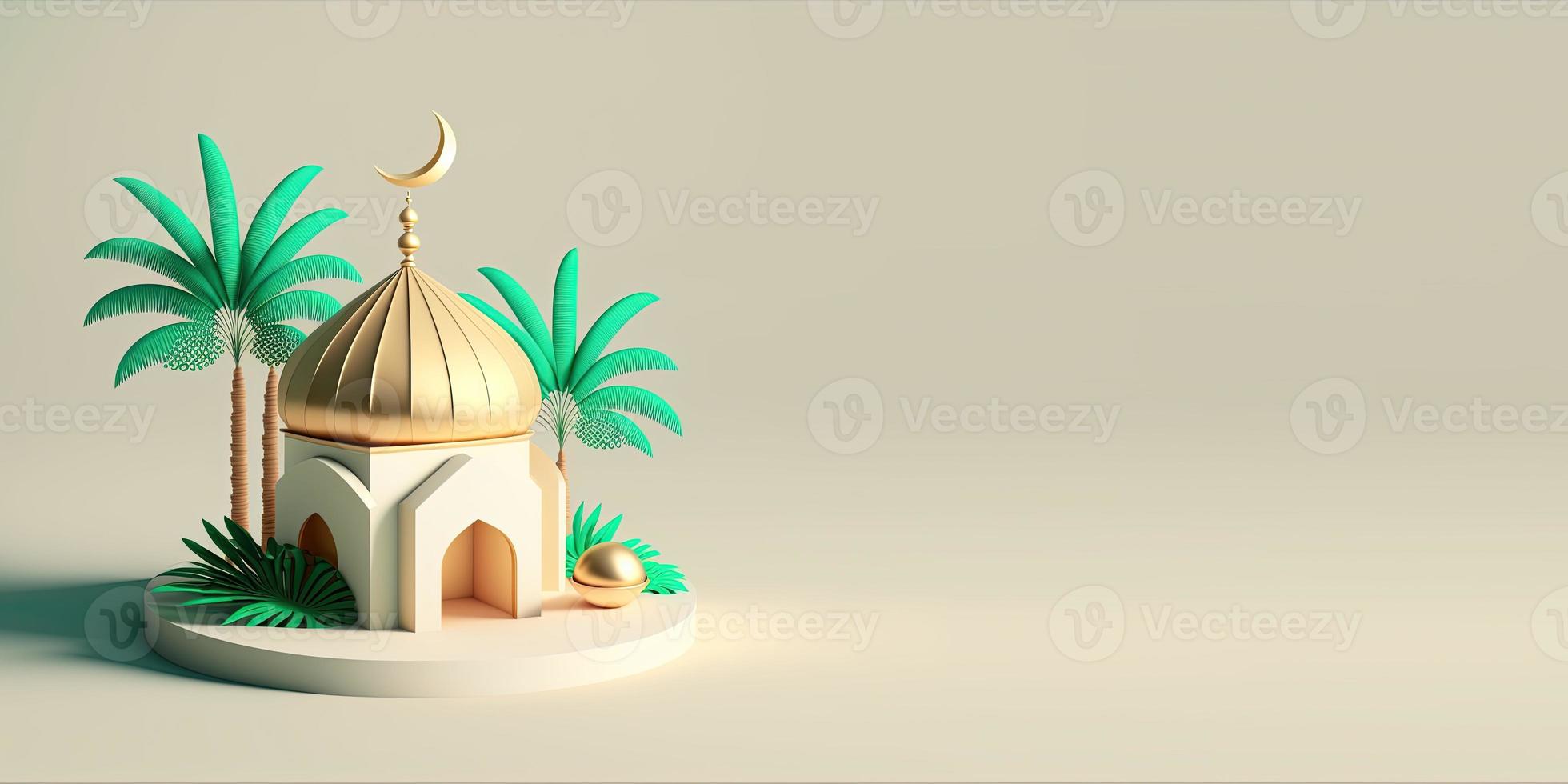 3D Mosque Illustration for Ramadan Greeting photo