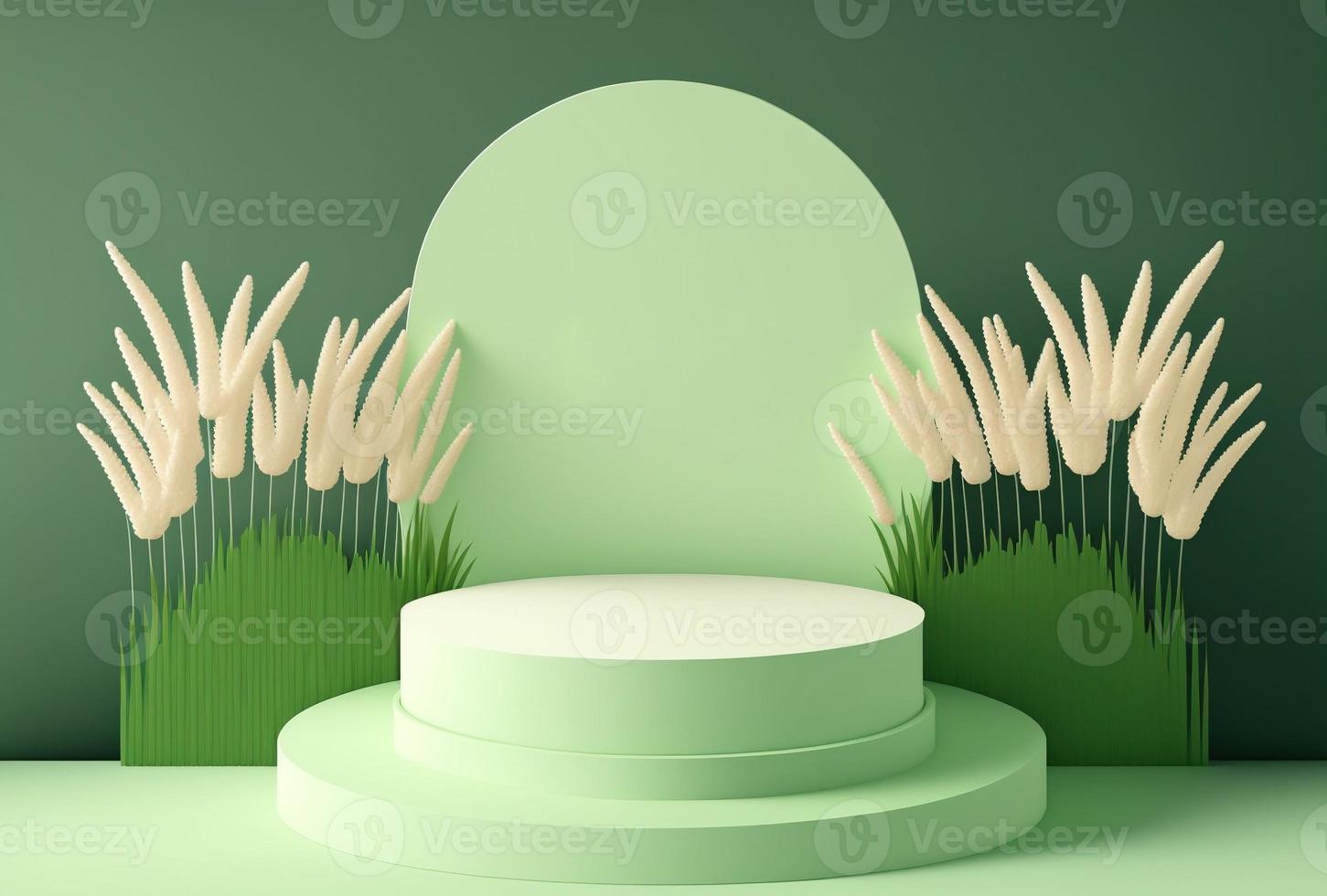 Ilustración 3d de fondo de hierba verde con podio foto