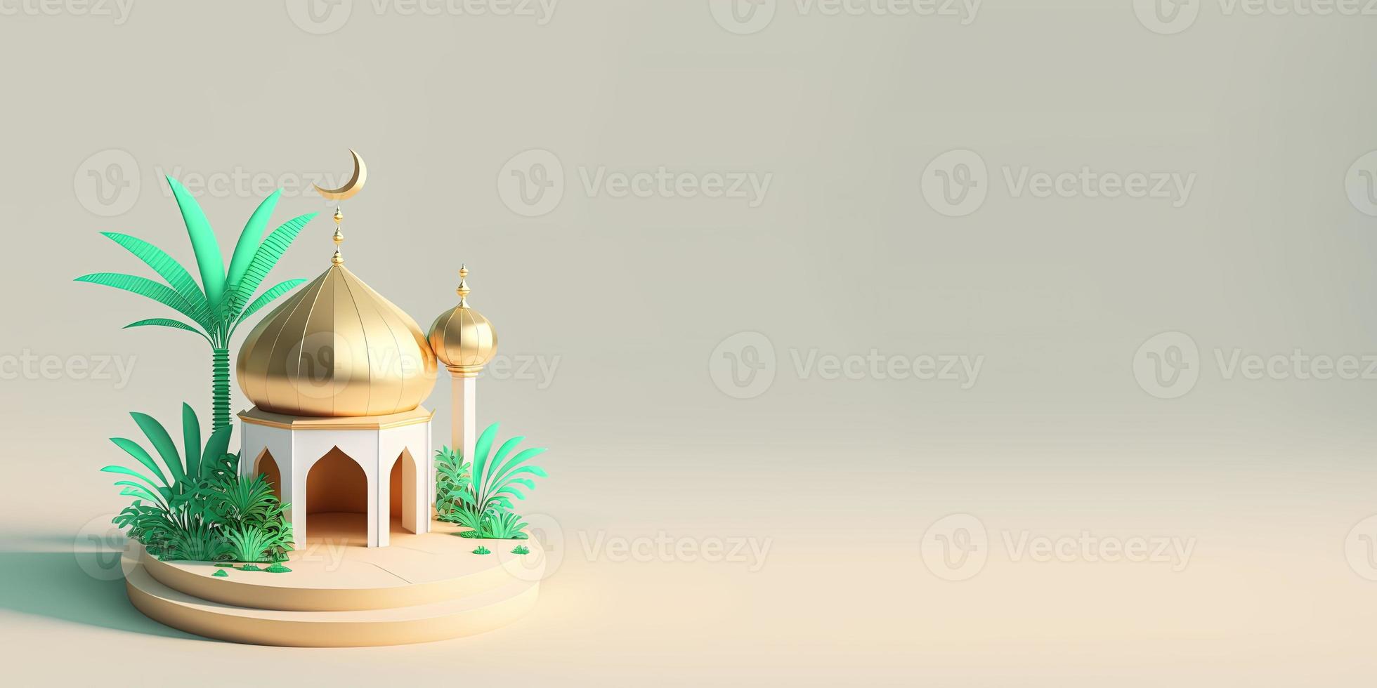 Ramadan Banner with 3D Illustration of Mosque and Copy Space photo