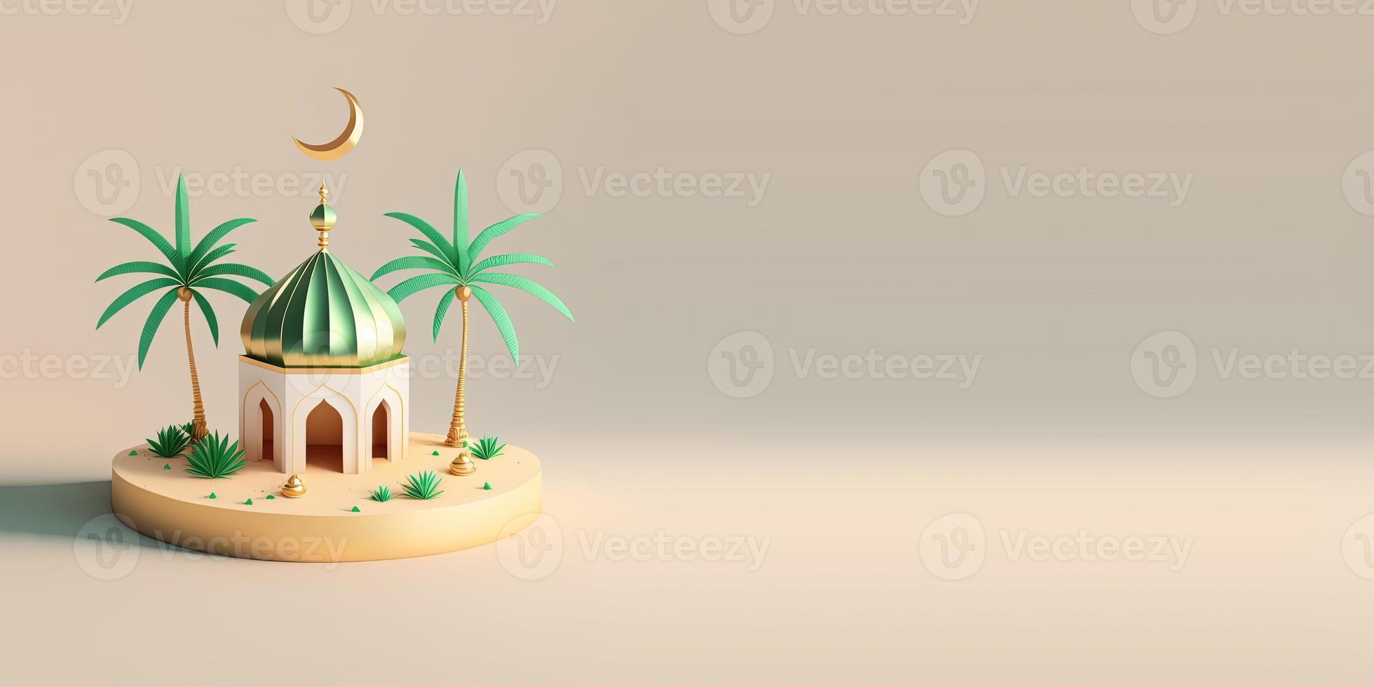 3D Mosque with Date Palms for Ramadan Background photo