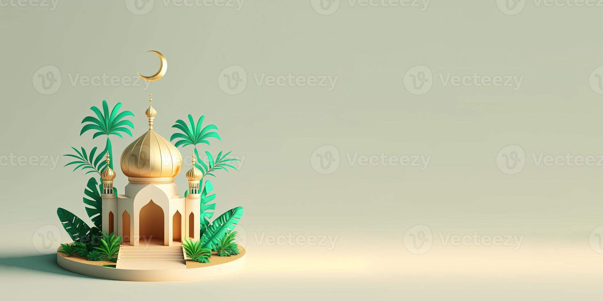 3D Mosque with Date Palms for Ramadan Background photo