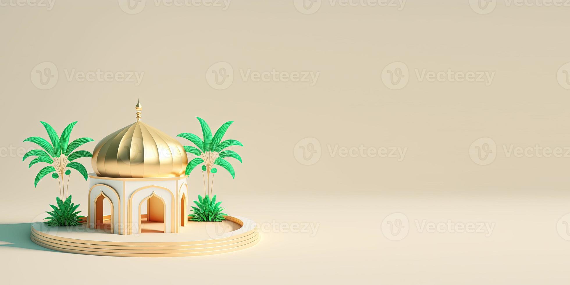 3D Mosque Illustration for Islamic Festival Greeting photo