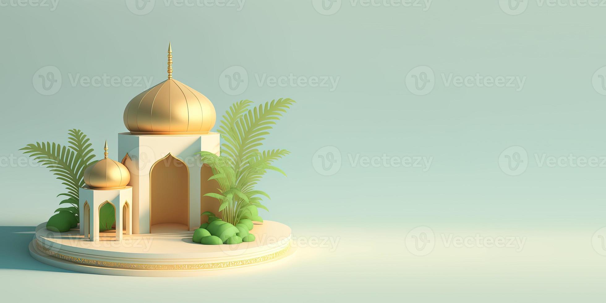 3D Mosque Illustration for Islamic Festival Greeting photo