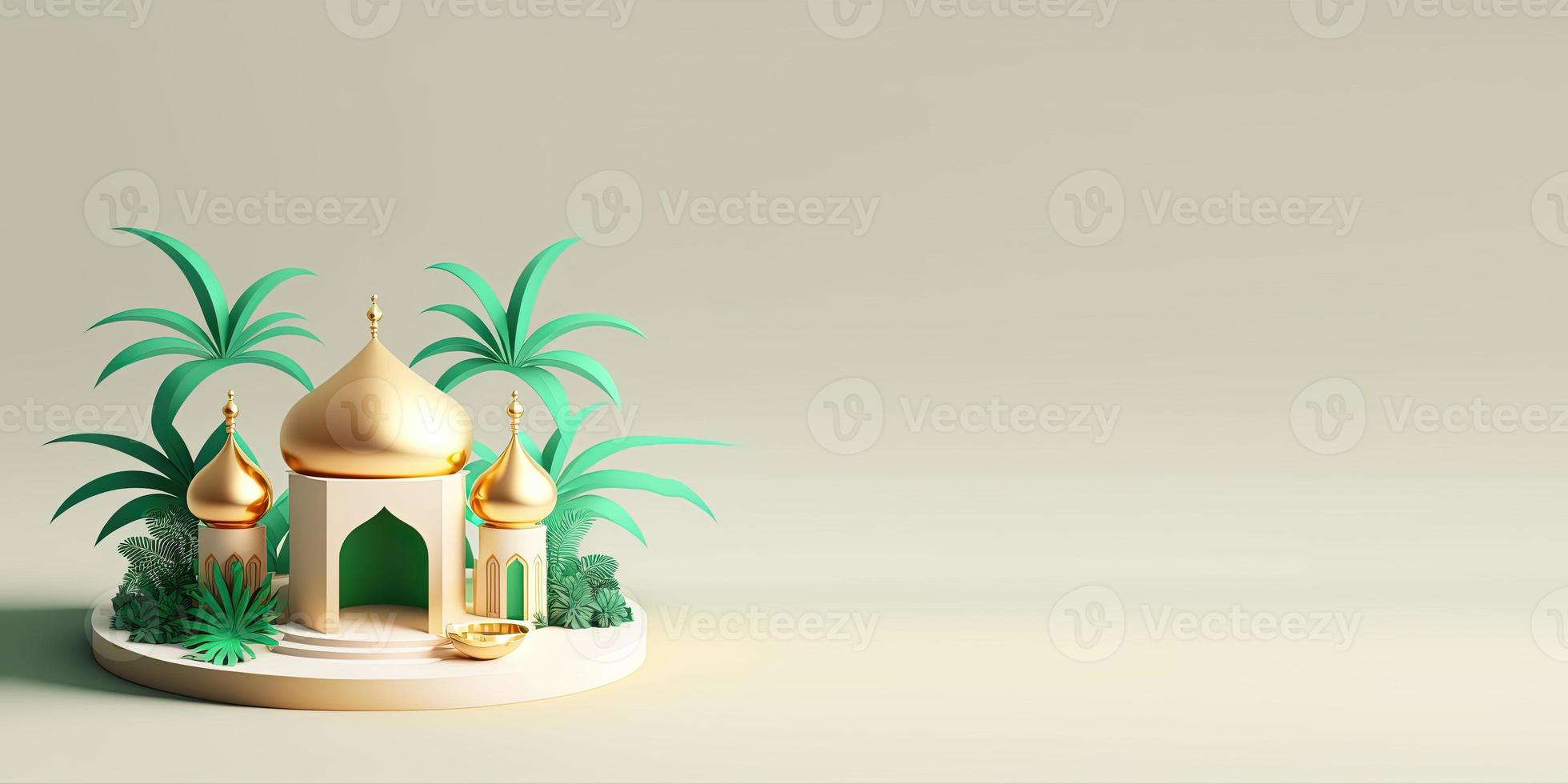 3D Mosque with Date Palms for Ramadan Background photo