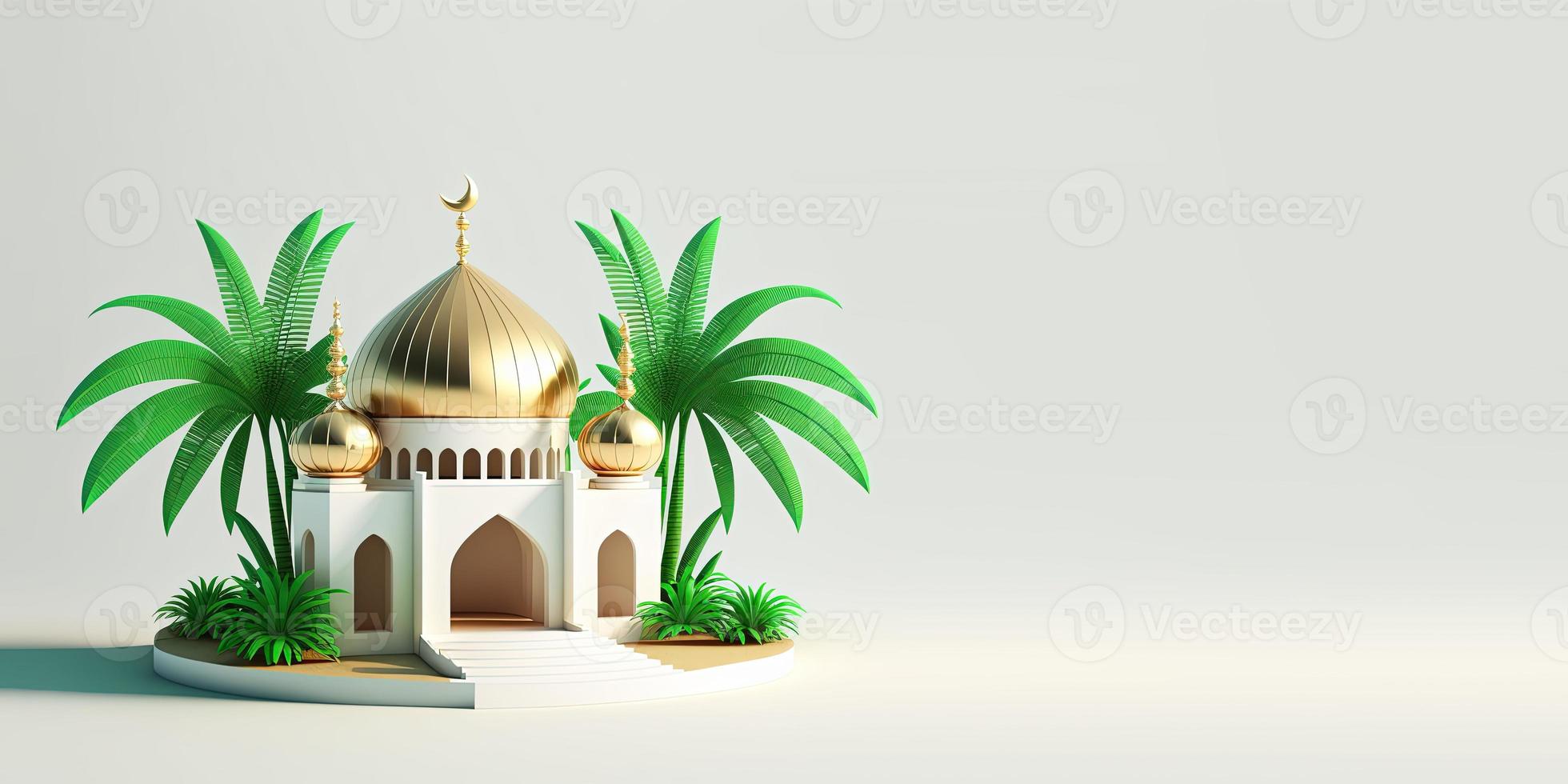 ilustración de mezquita dorada 3d para fondo de saludo de ramadán foto