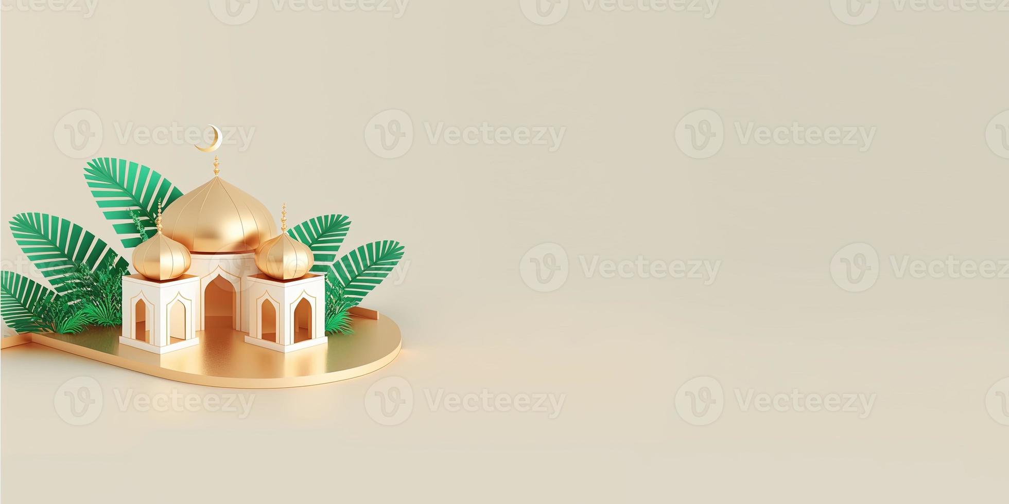 Ramadan Greeting with 3D Mosque Illustration and Copy Space photo
