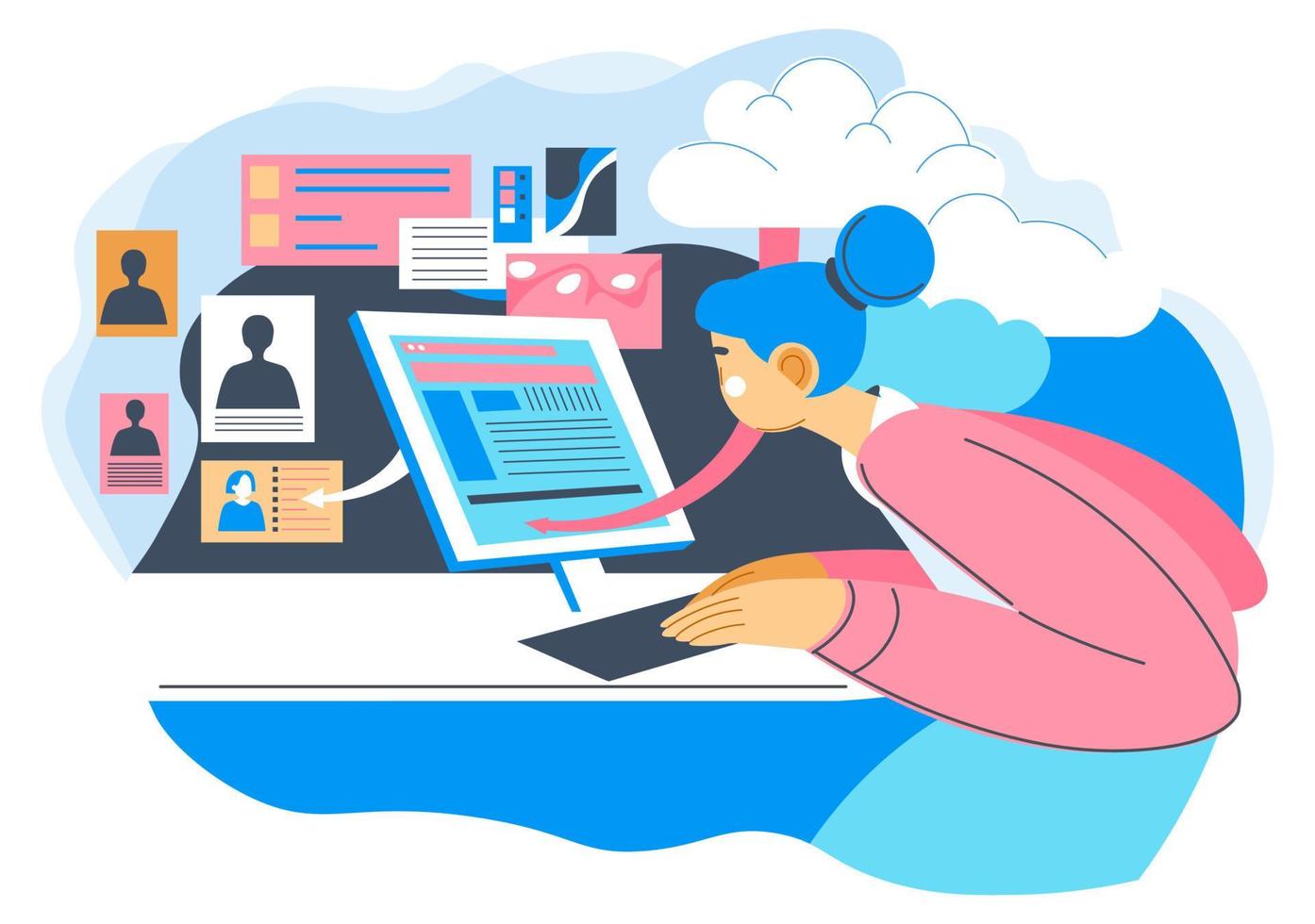 Virtual reality communication and search in web vector