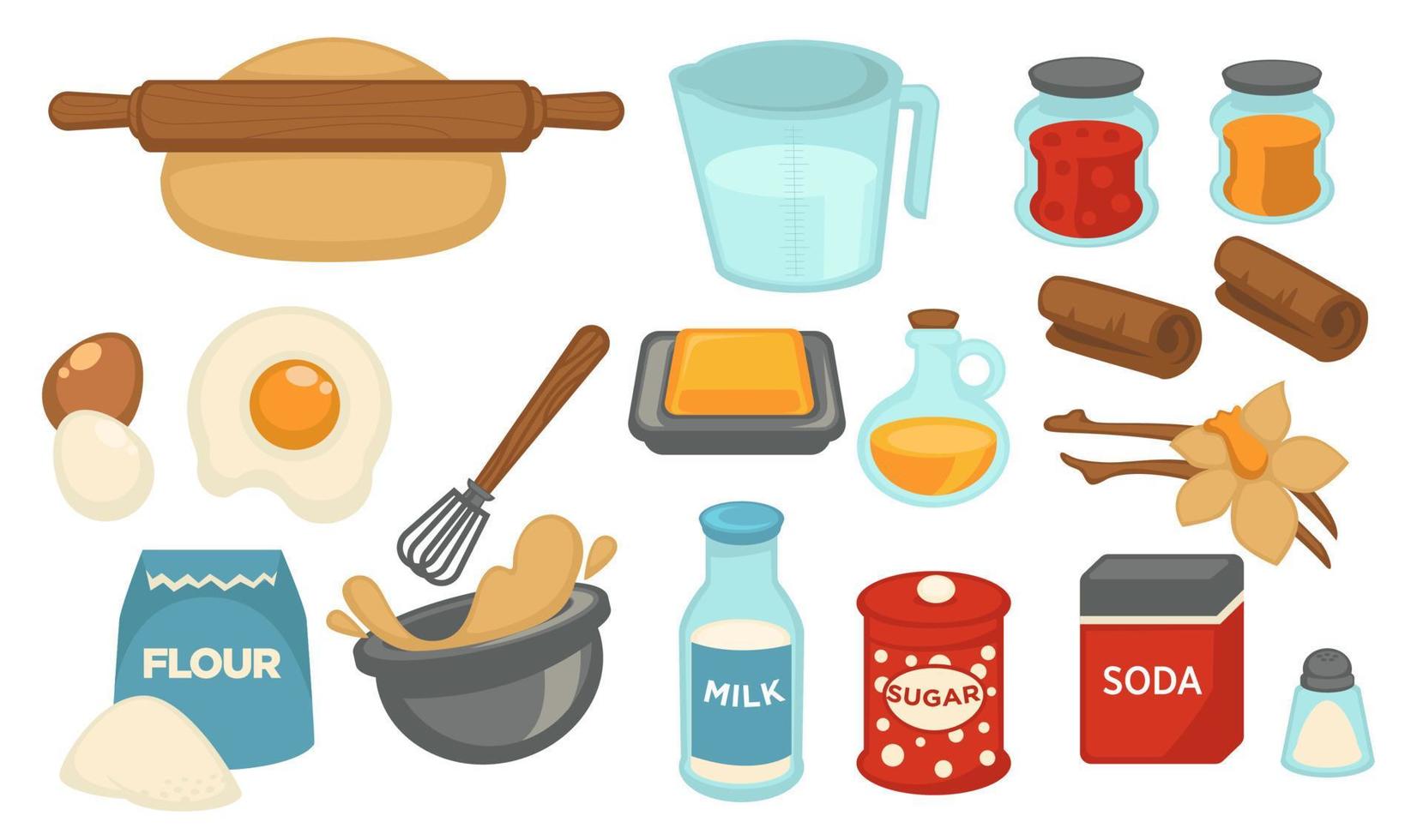 Baking ingredients, flour and spices for cooking 17732208 Vector Art at