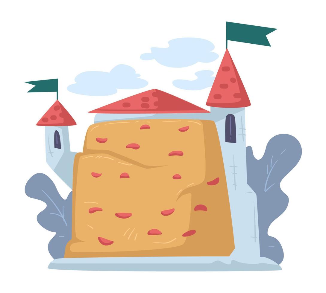 castillo de piedra con banderas, construcción medieval vector