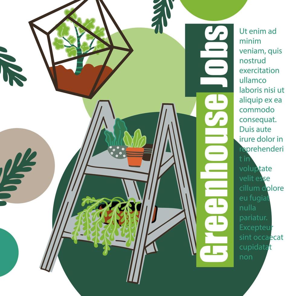 Greenhouse jobs, plants and pots, ecosystem box 17732253 Vector Art at