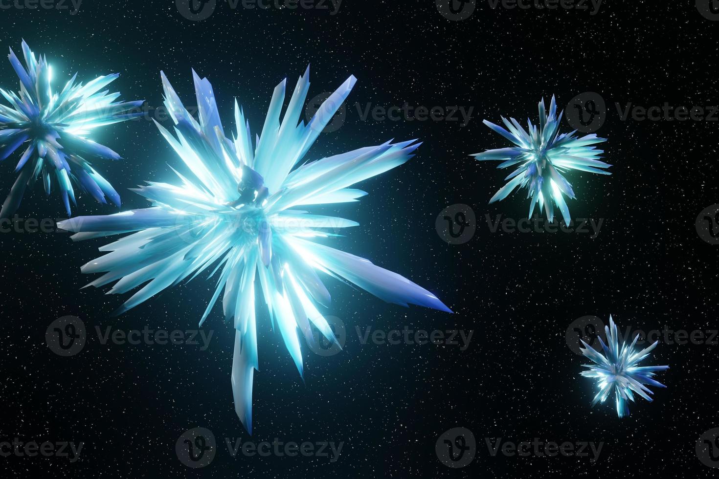 Abstract Digital Futuristic Glowing Crystals fly in space Background 3D rendering photo