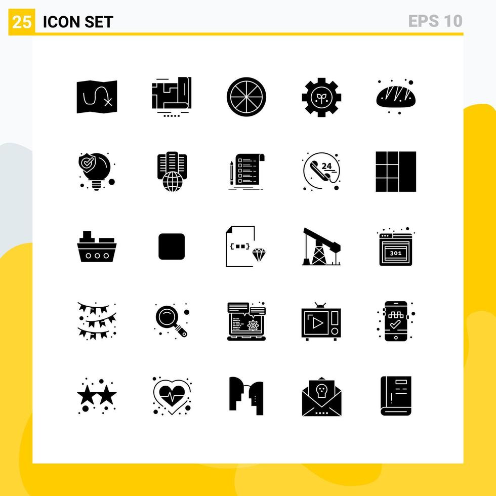 25 Universal Solid Glyphs Set for Web and Mobile Applications food baking food bakery gear Editable Vector Design Elements