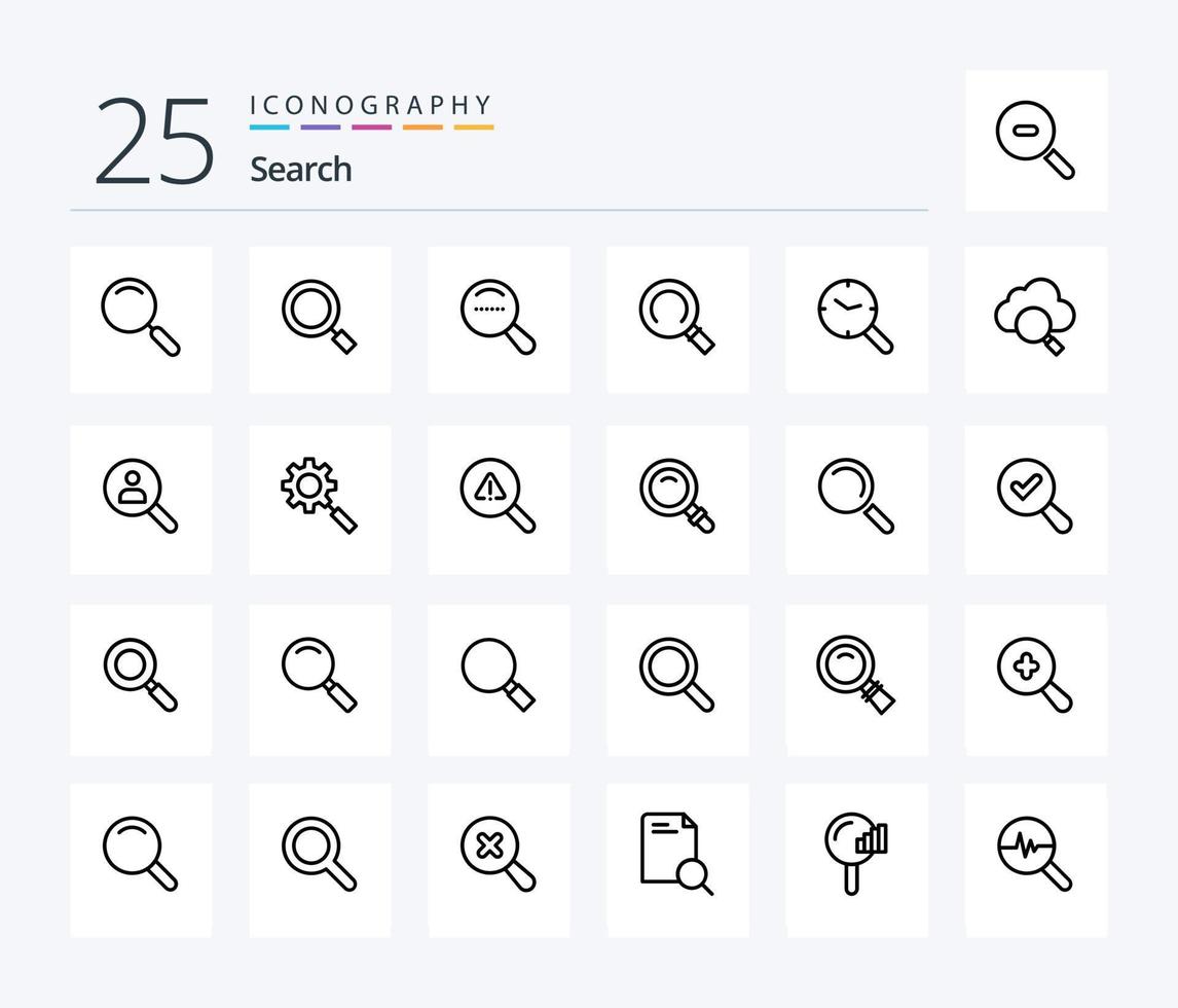 paquete de iconos de 25 líneas de búsqueda que incluye navegación. buscar. lupa nube. mirar vector