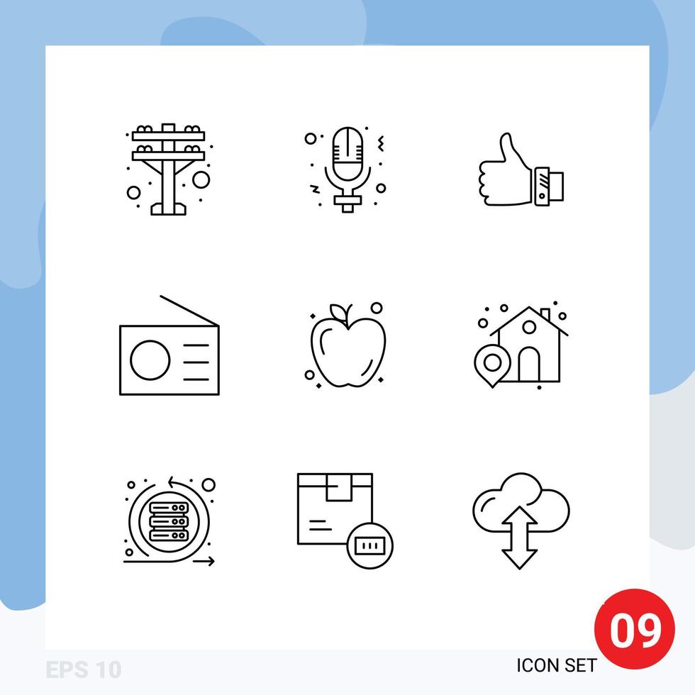 Editable Vector Line Pack of 9 Simple Outlines of apple radio business gadgets thumbs Editable Vector Design Elements