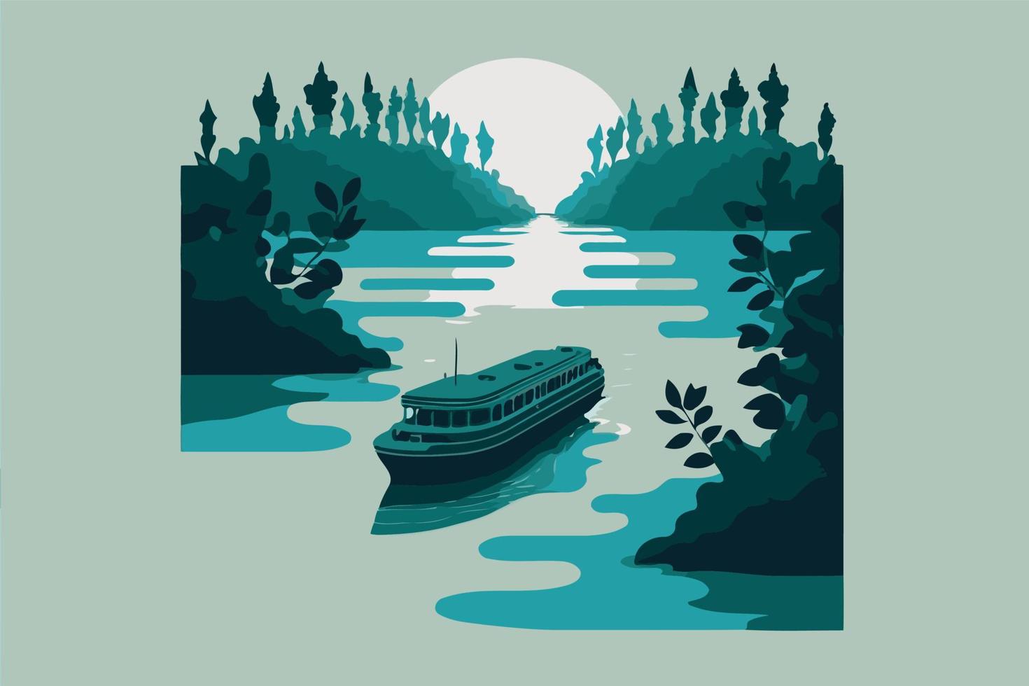 river in natural environment with an empty boat vector