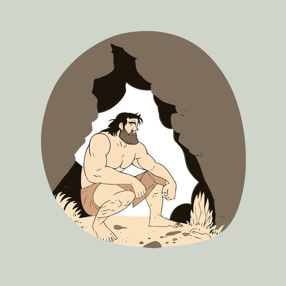 hombre de las cavernas primitivo barbudo fuerte vector