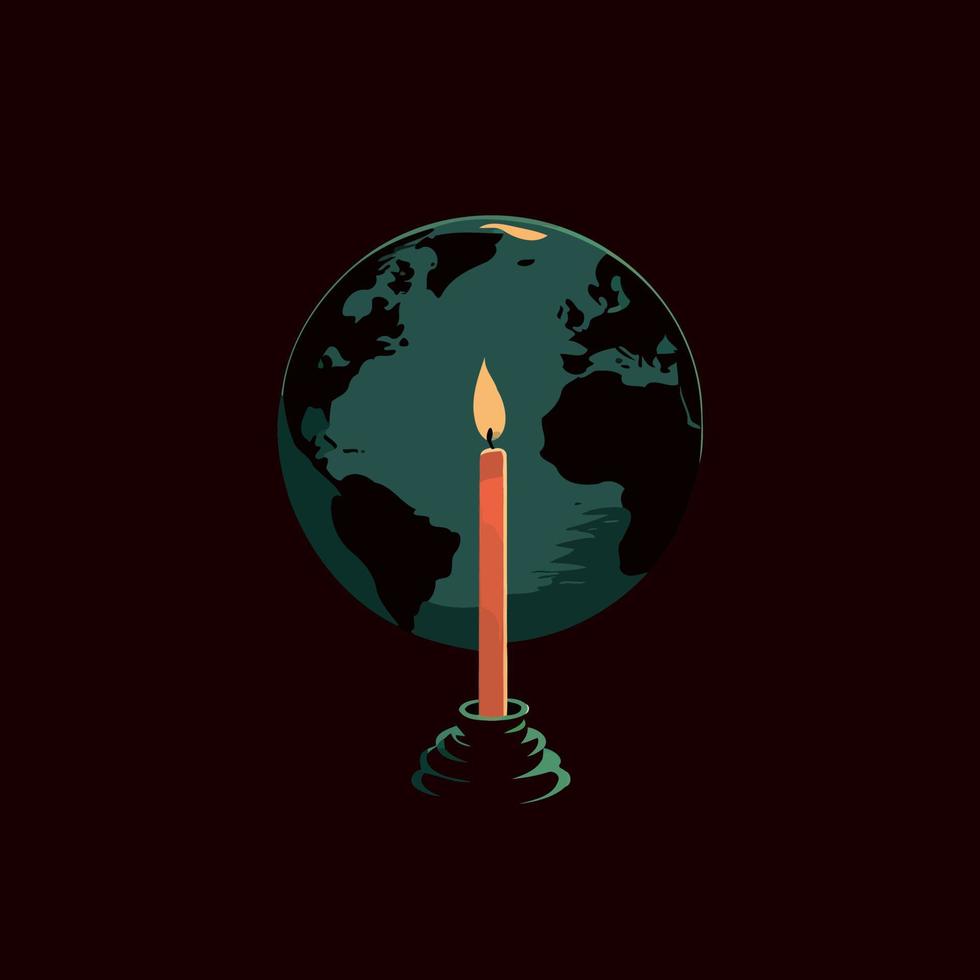 a globe and a lit candle to represent the campaign against climate change called earth hour vector