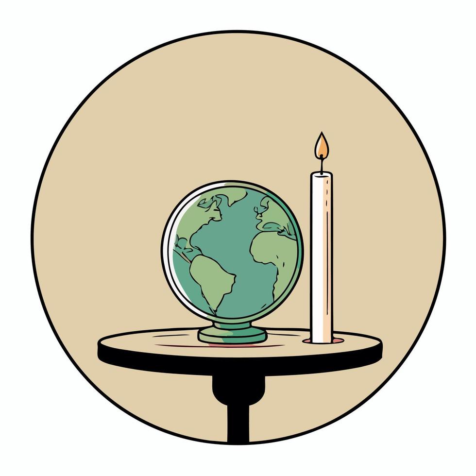 a globe and a lit candle to represent the campaign against climate change called earth hour vector