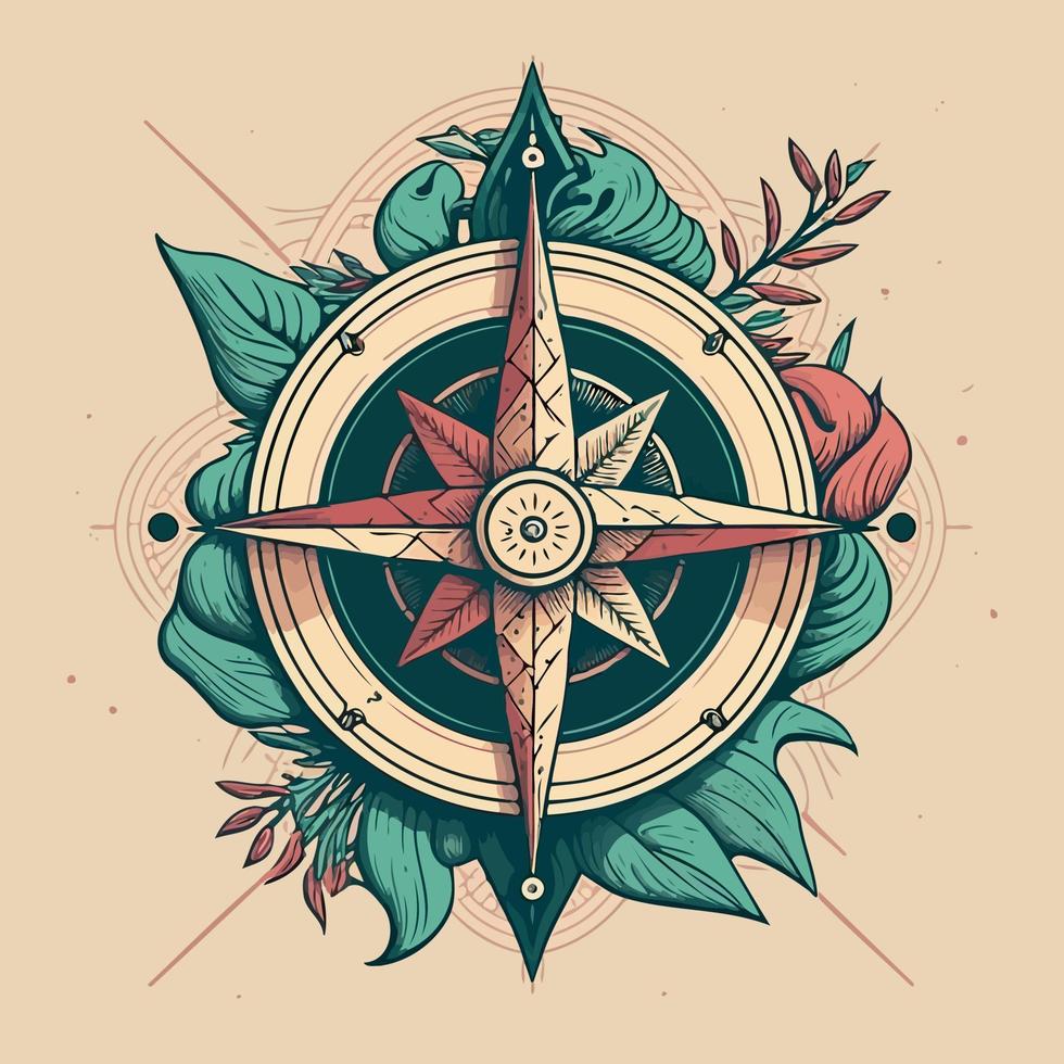 Compass wind rose in stylized and colored illustration vector