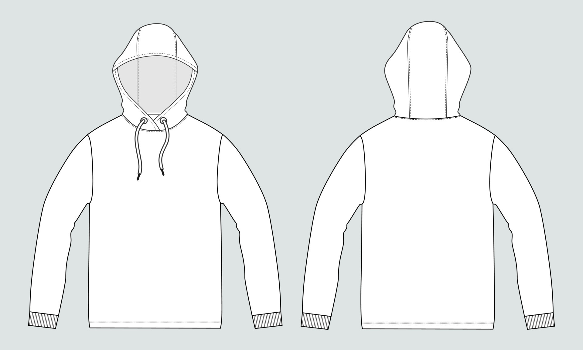 Long Sleeve Hoodie technical fashion flat sketch vector illustration