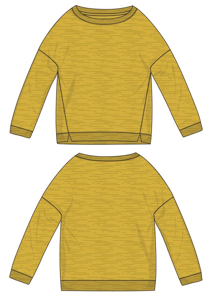Long Sleeve ladies Sweatshirt Technical Fashion flat sketch Vector Illustration Template Front and Back views